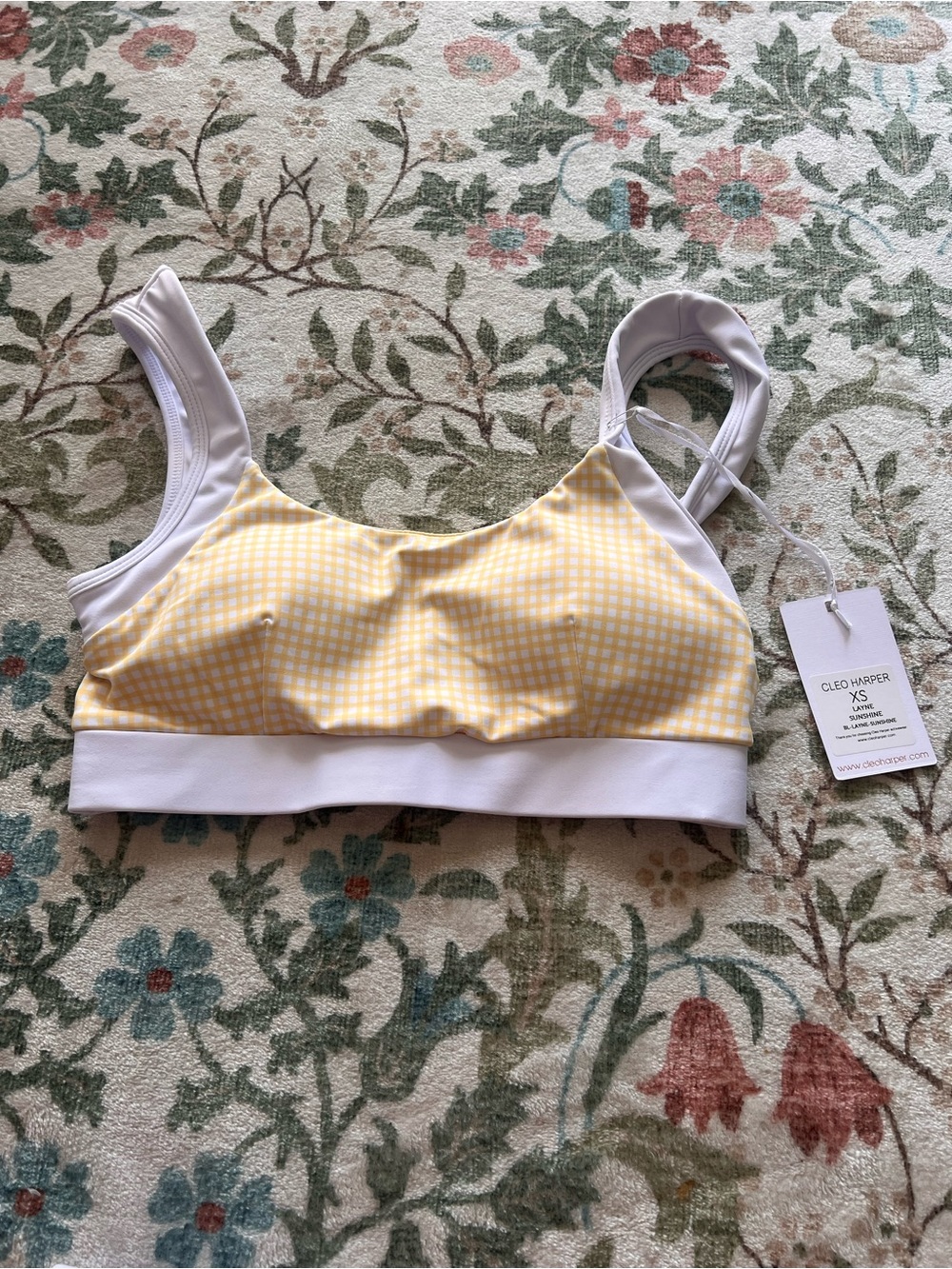 Cleo Harper Layne Sunshine Gingham Sports Bra Yellow XS NWT